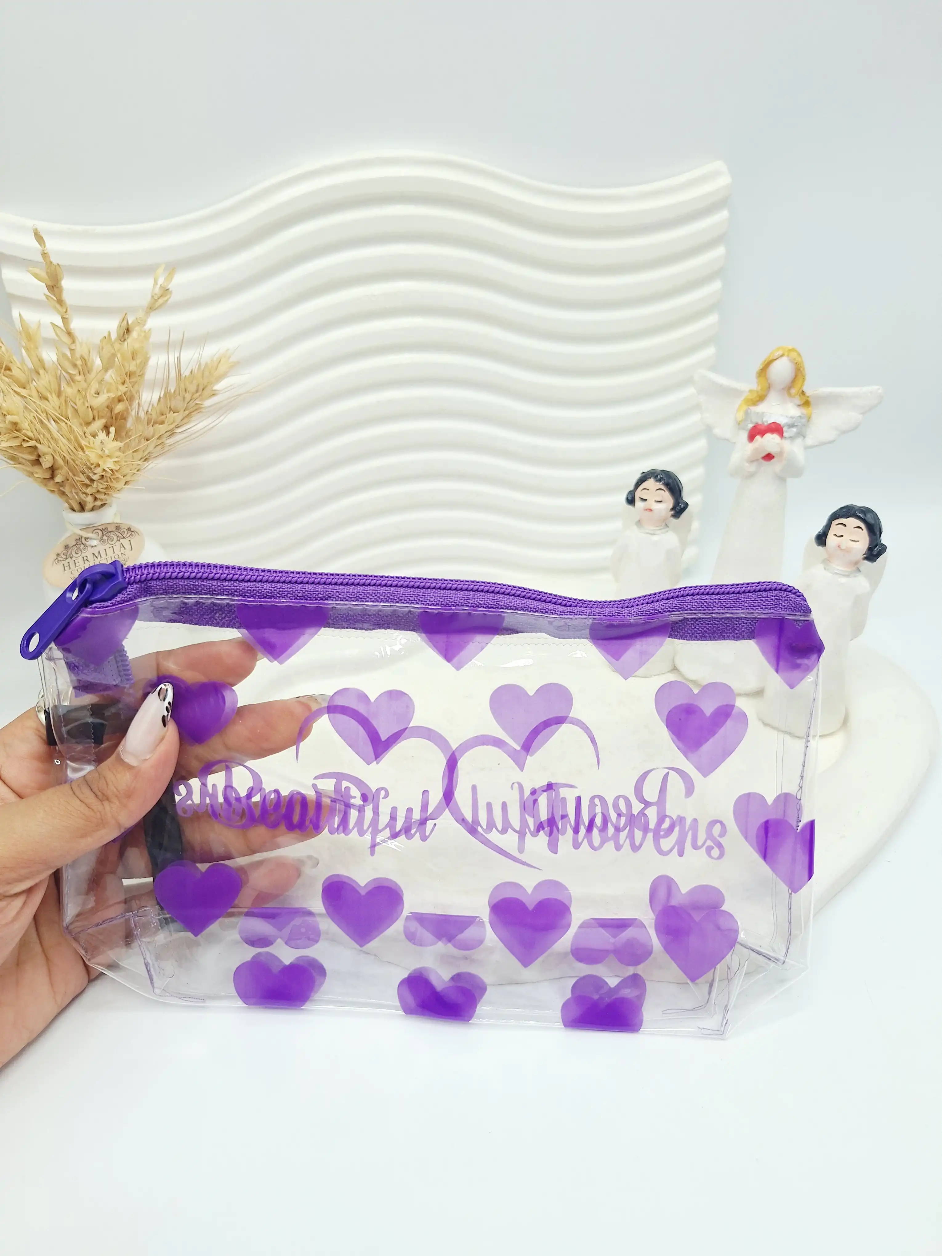 کیف لوازم آرایش طلقی طرح قلب زیبا